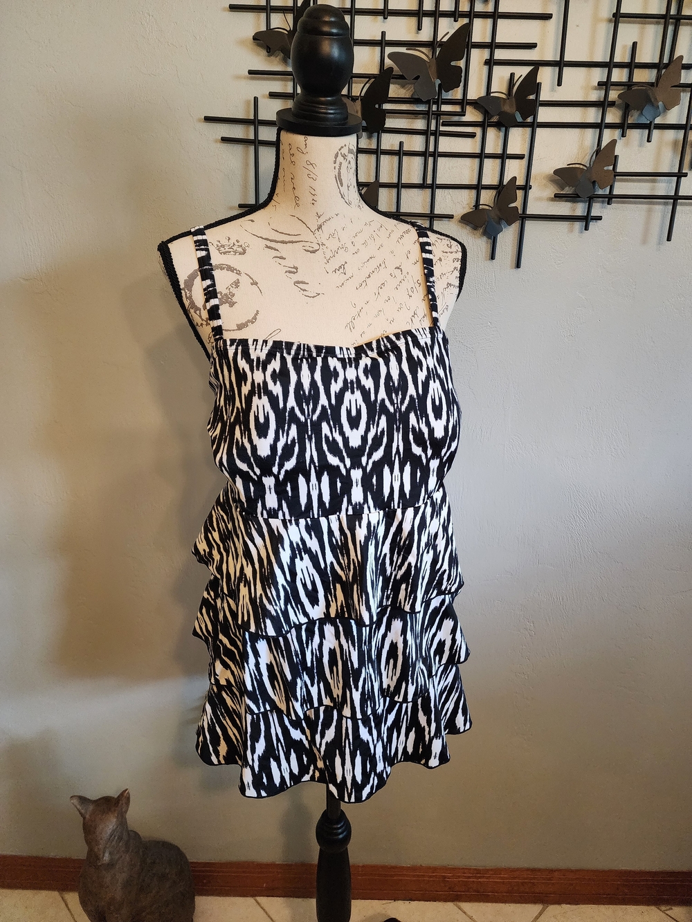 Cacique Black and White Tiered Swim Top, Tankini